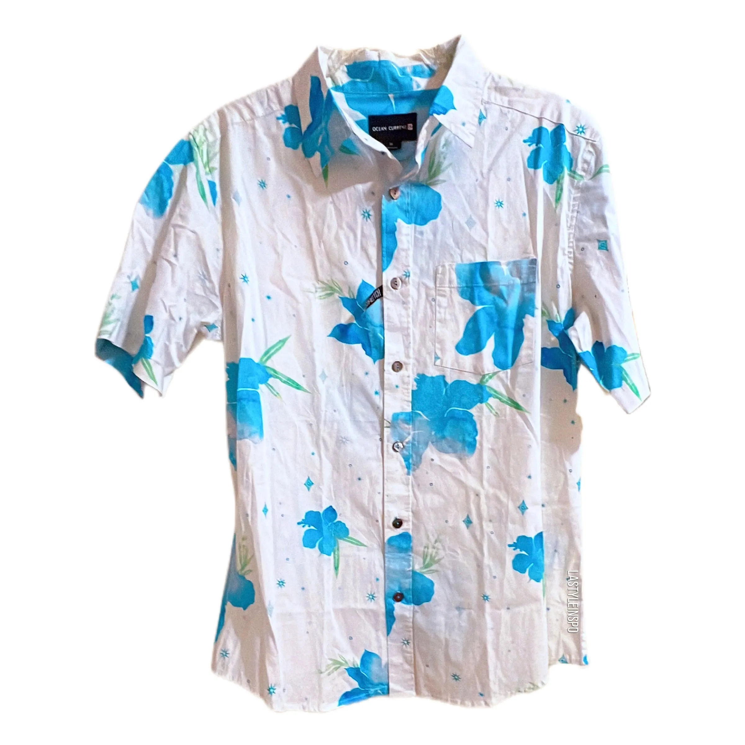 Ocean Current Mens Casual Bottom Down Shirt Beach White Blue Size Medium