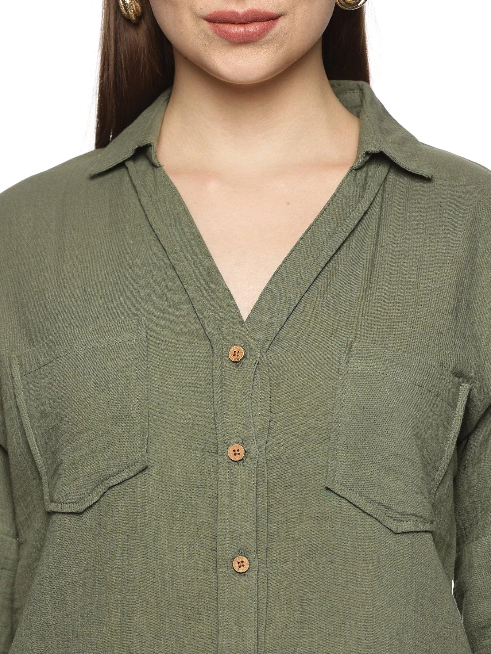 Olive Green Double Layered Trendy Cotton Top