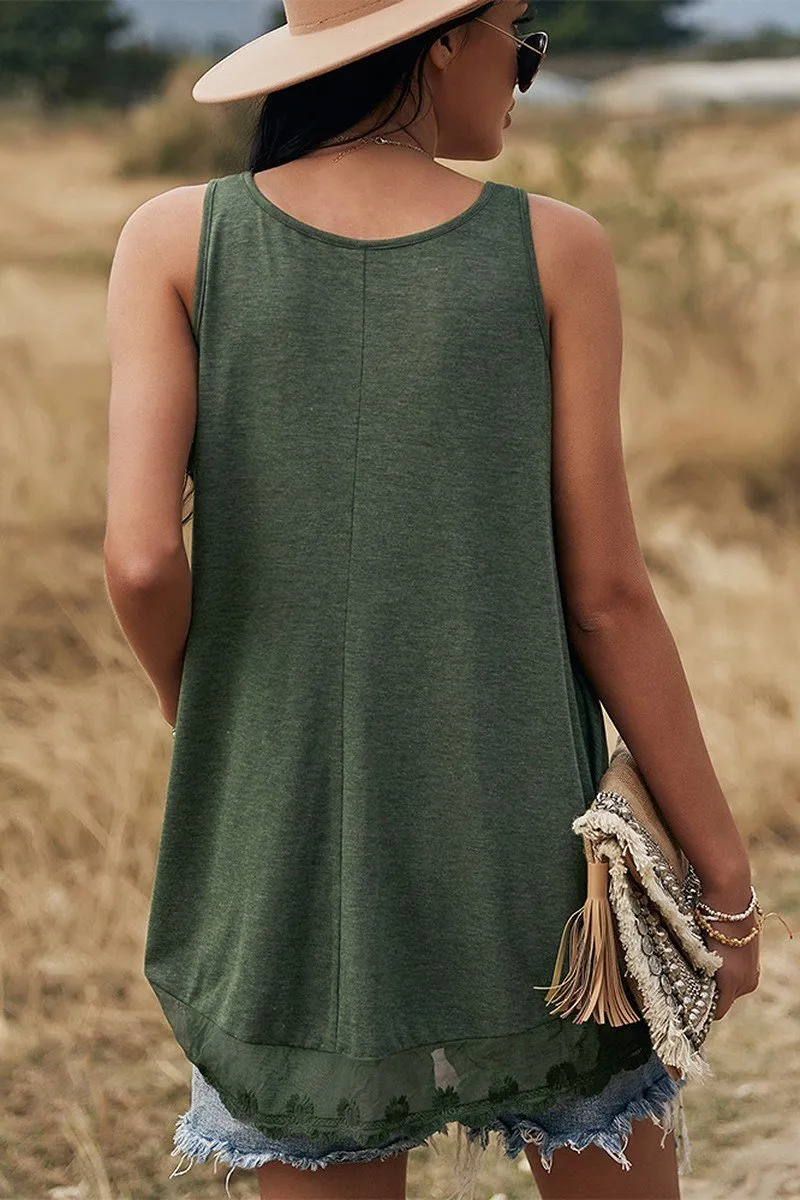 Olive Tank with Lace Trim