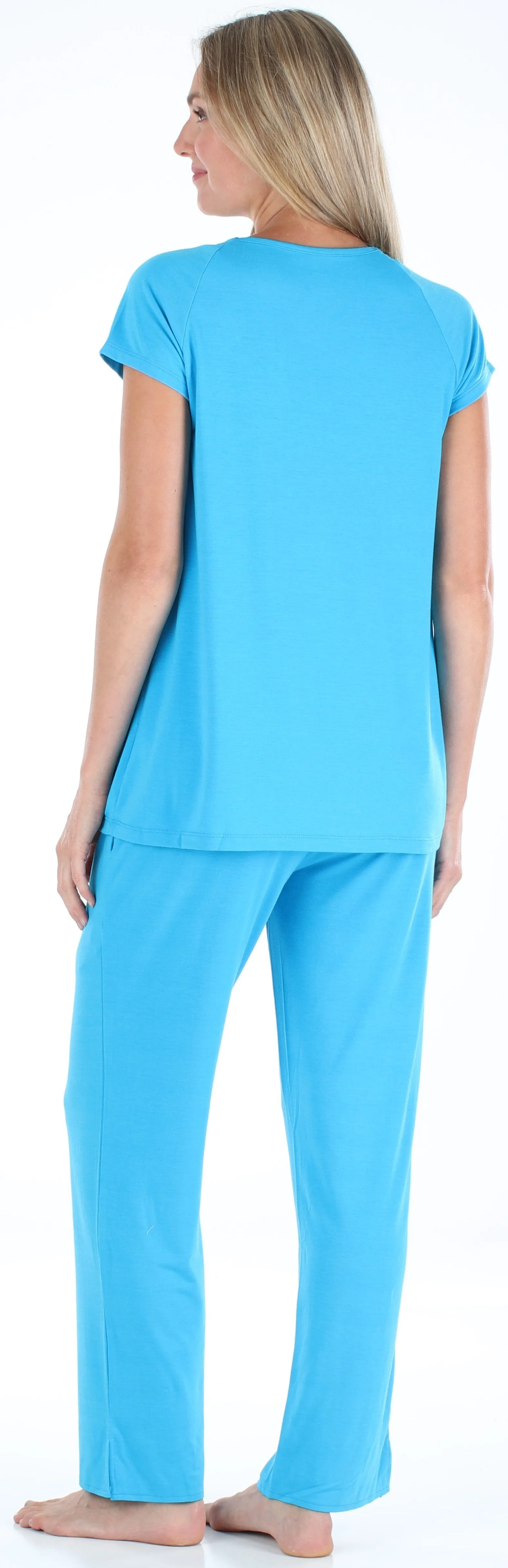 PajamaMania Women's Stretchy Knit Short Sleeve Oversized Top and Pants Pajama Set