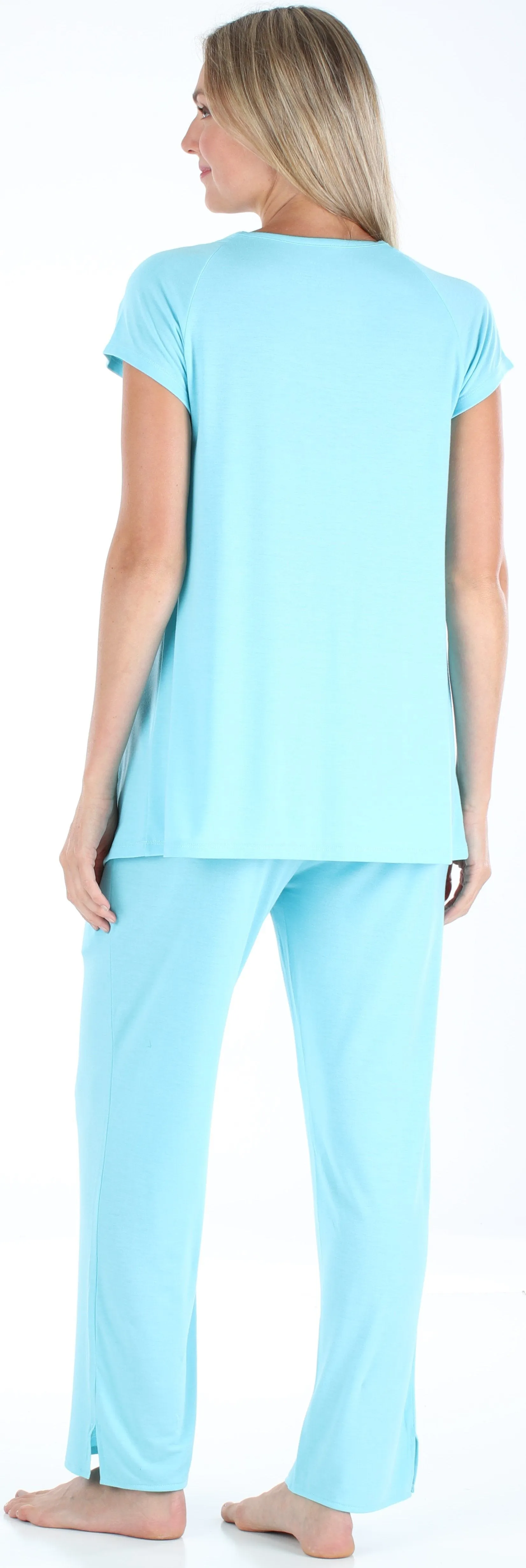 PajamaMania Women's Stretchy Knit Short Sleeve Oversized Top and Pants Pajama Set