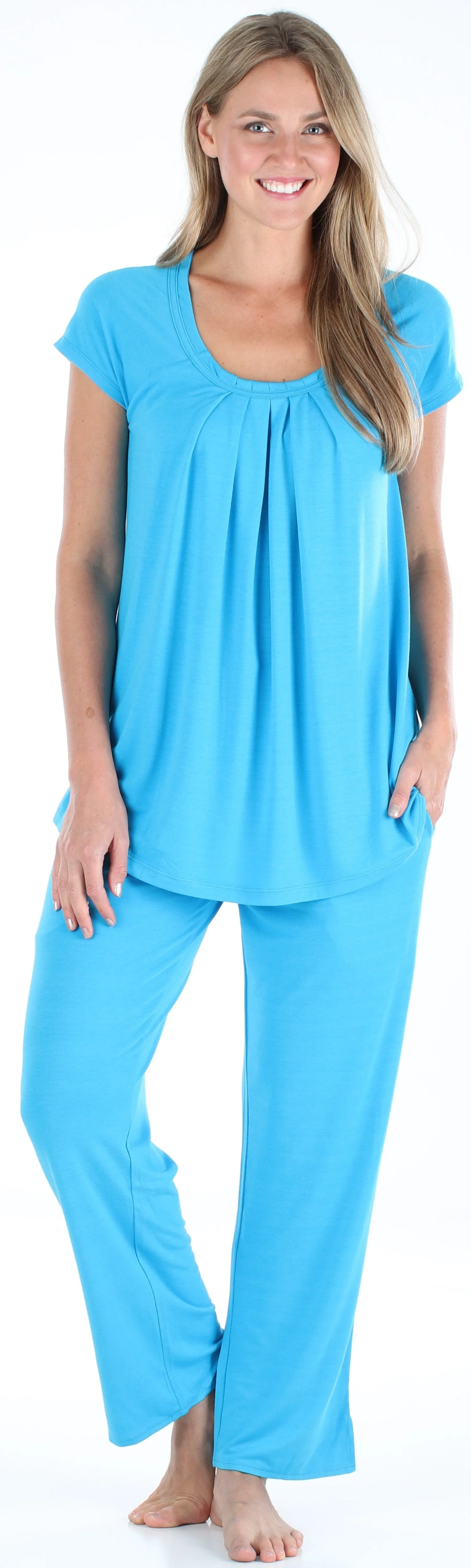 PajamaMania Women's Stretchy Knit Short Sleeve Oversized Top and Pants Pajama Set