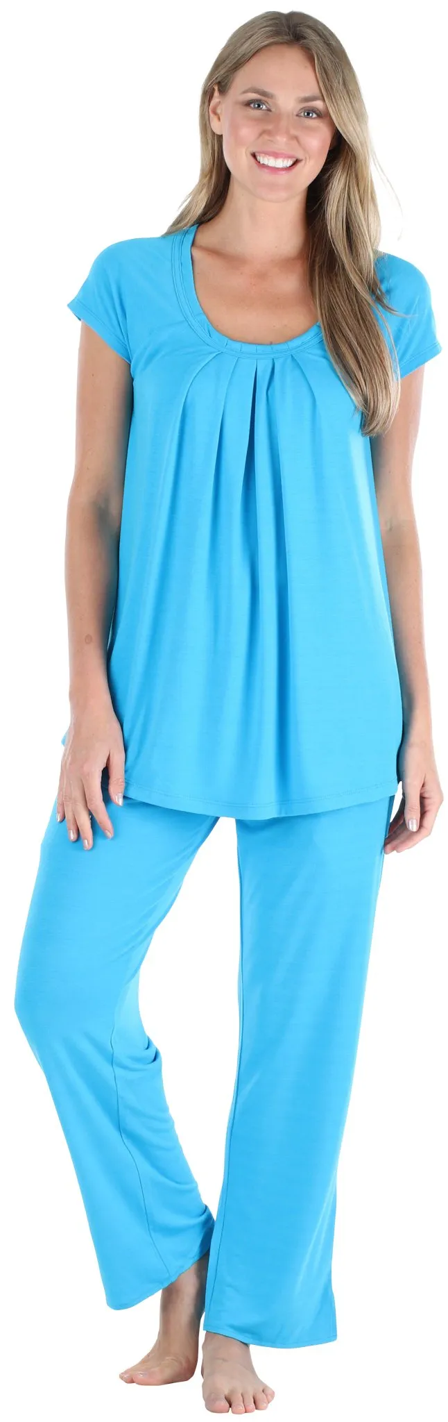 PajamaMania Women's Stretchy Knit Short Sleeve Oversized Top and Pants Pajama Set