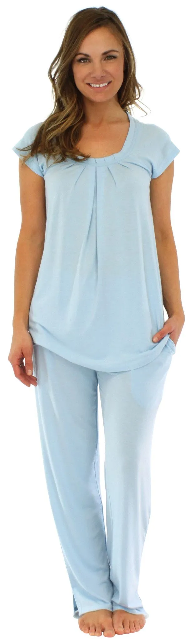 PajamaMania Women's Stretchy Knit Short Sleeve Oversized Top and Pants Pajama Set