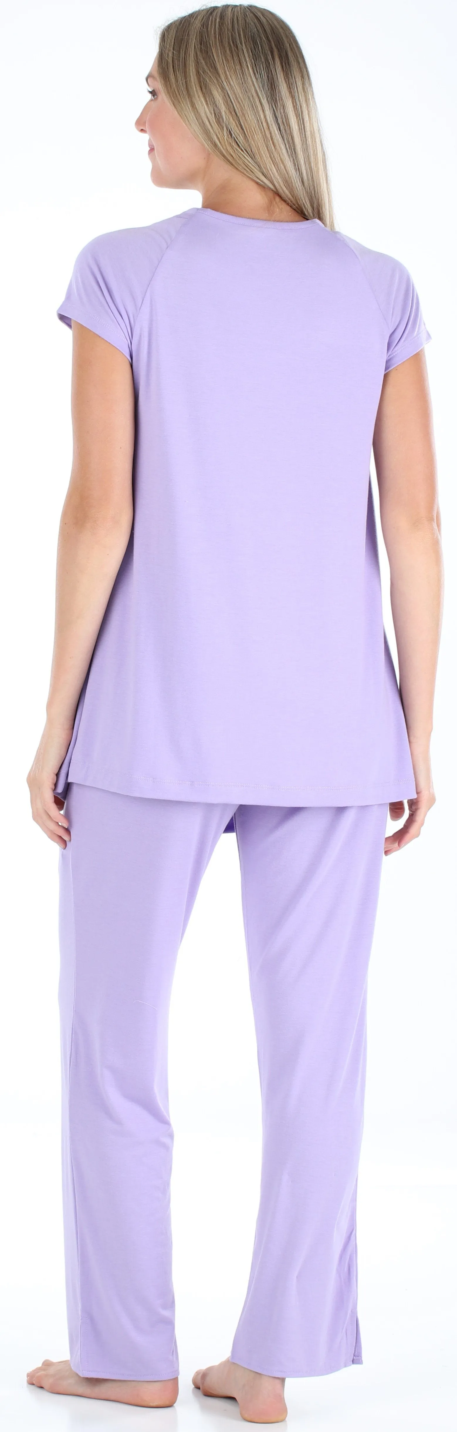 PajamaMania Women's Stretchy Knit Short Sleeve Oversized Top and Pants Pajama Set