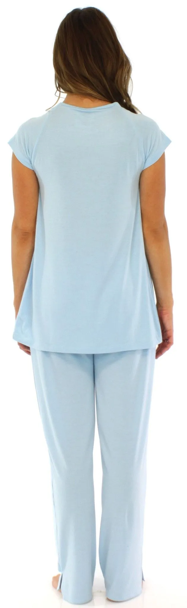 PajamaMania Women's Stretchy Knit Short Sleeve Oversized Top and Pants Pajama Set