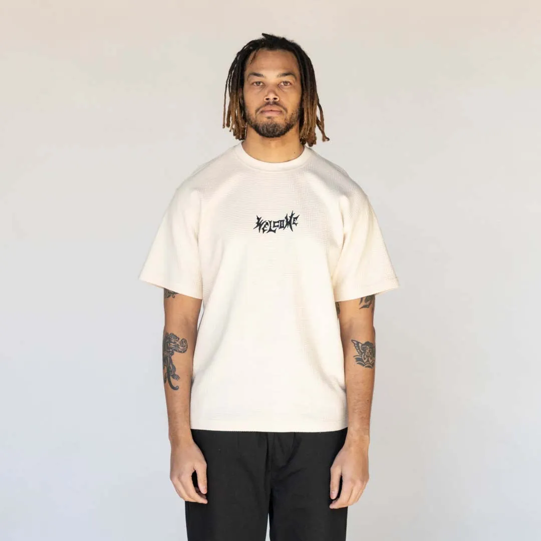 Phantom Embroidered Waffle-Knit Tee - Bone