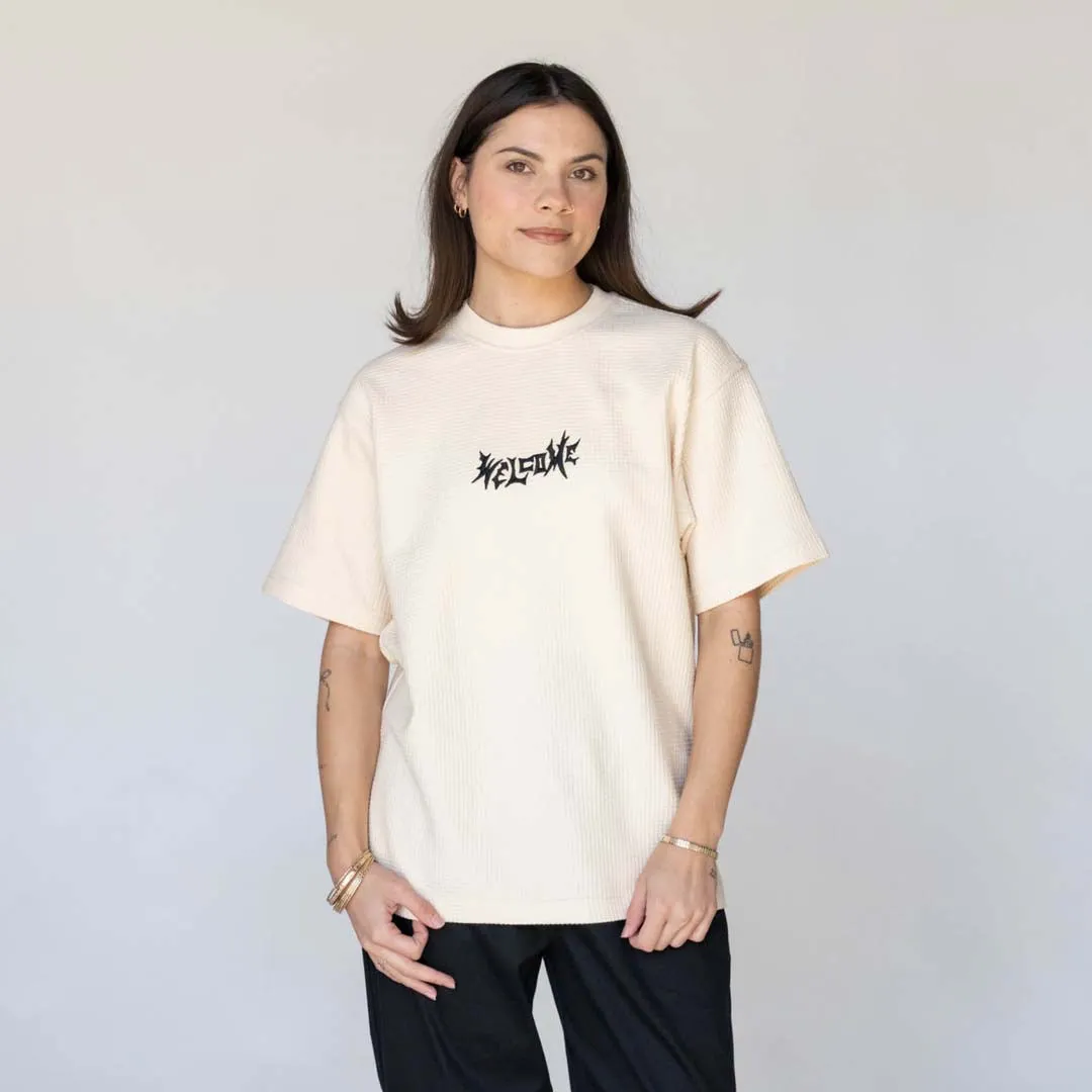 Phantom Embroidered Waffle-Knit Tee - Bone