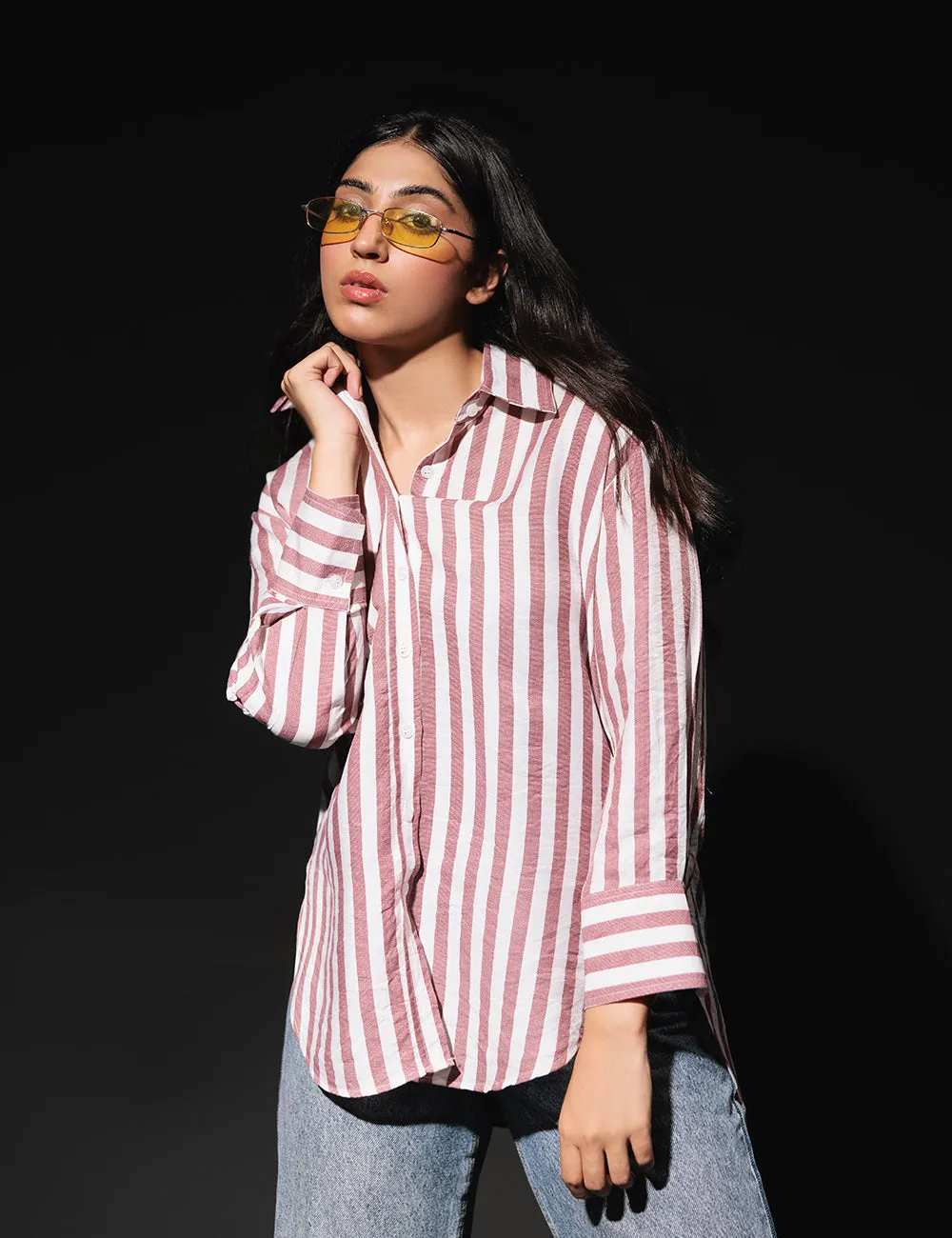 Pink Raspberry Striped Casual Shirt