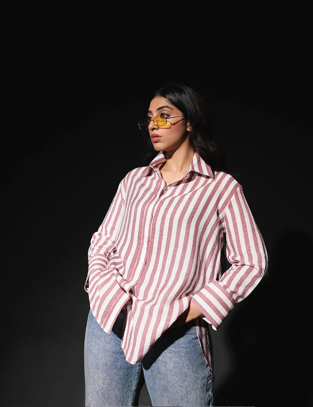 Pink Raspberry Striped Casual Shirt