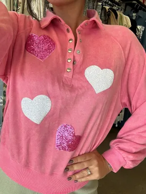 Pink Sequin Heart Sweatshirt