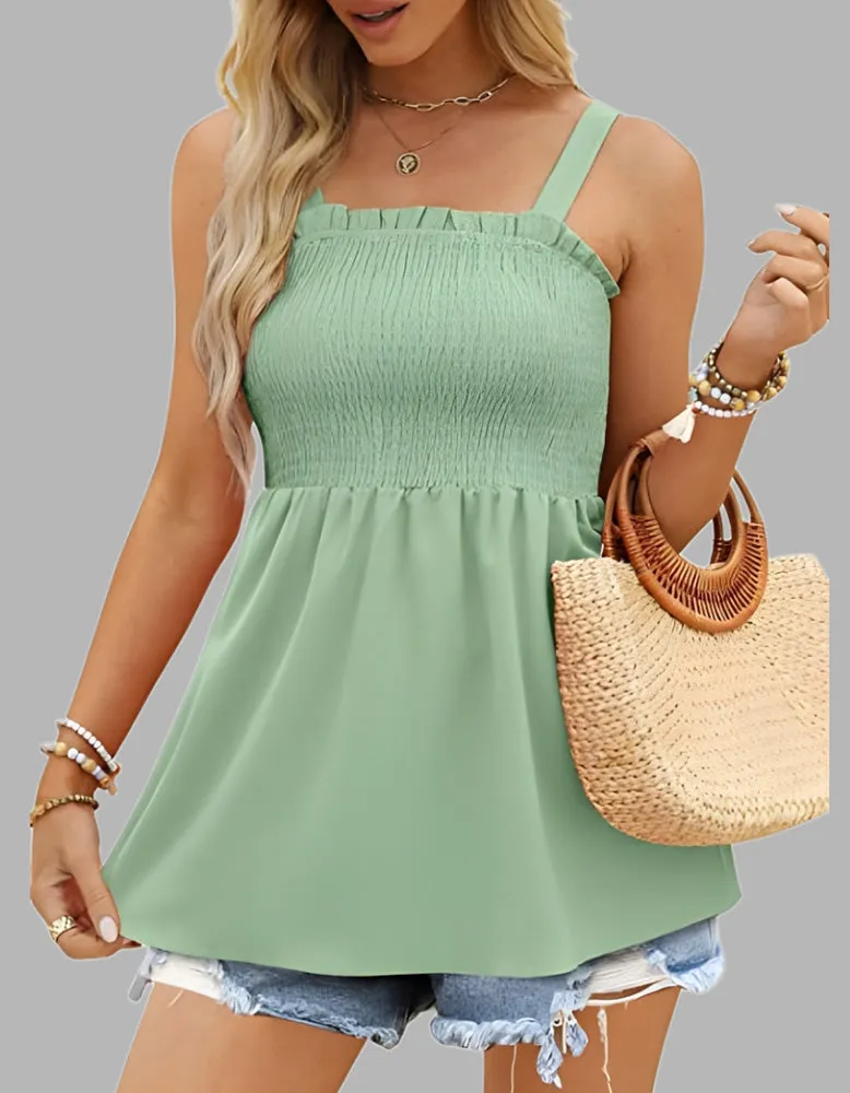 Plain Strap Backless Ruffled Top