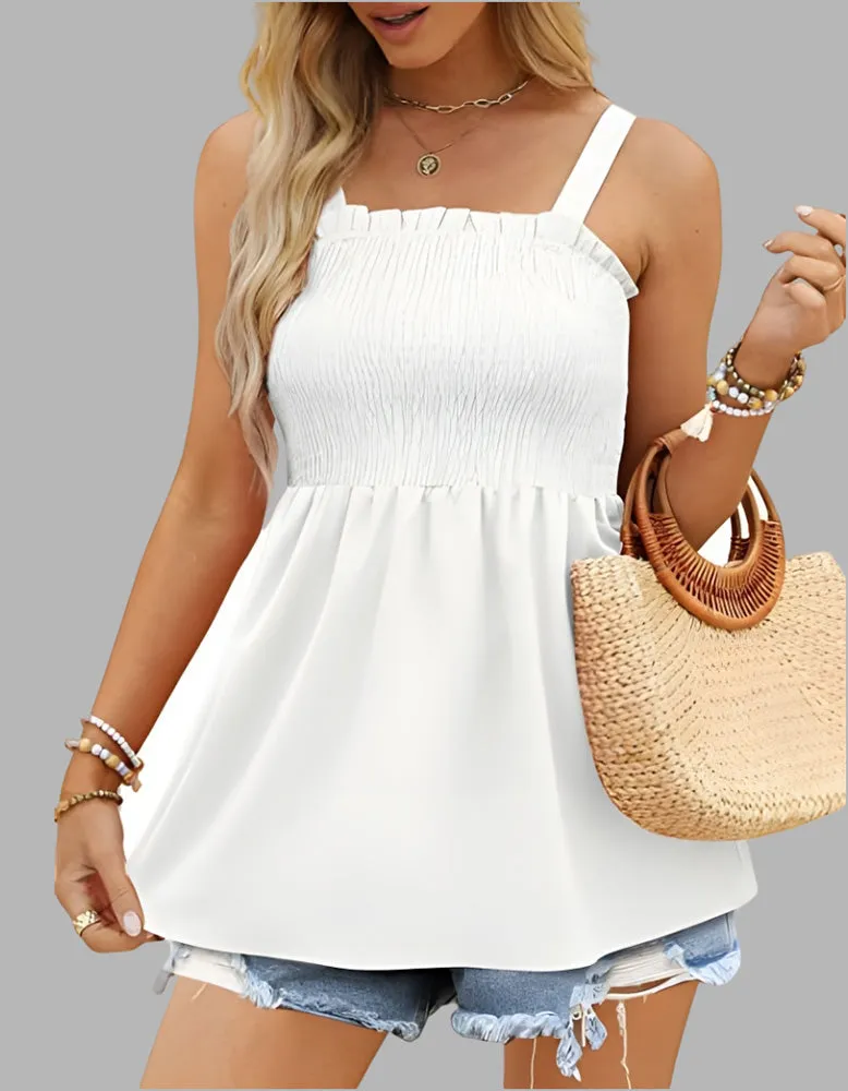 Plain Strap Backless Ruffled Top