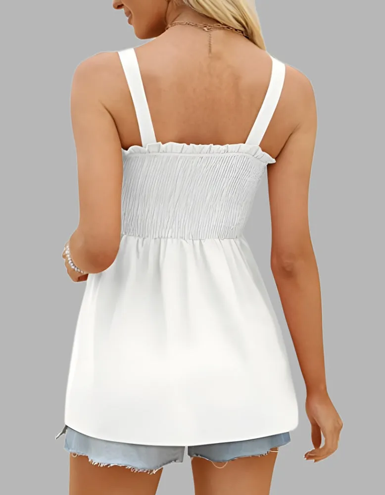 Plain Strap Backless Ruffled Top