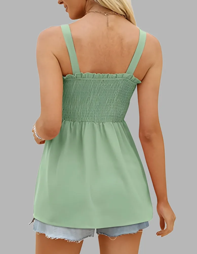 Plain Strap Backless Ruffled Top