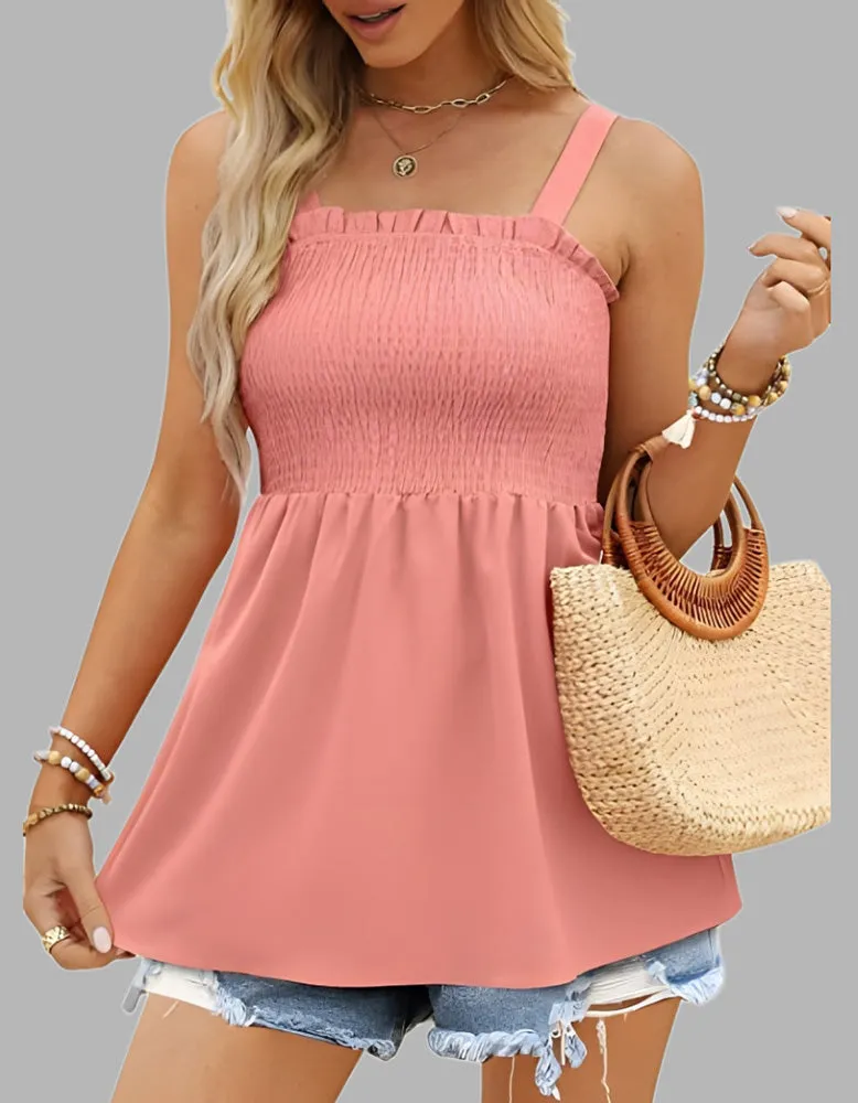 Plain Strap Backless Ruffled Top