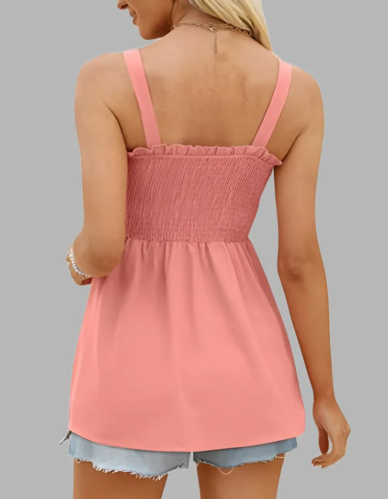 Plain Strap Backless Ruffled Top