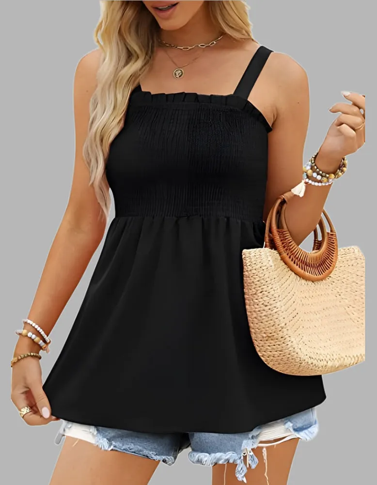 Plain Strap Backless Ruffled Top