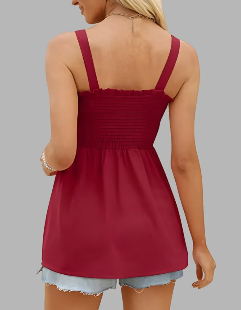 Plain Strap Backless Ruffled Top