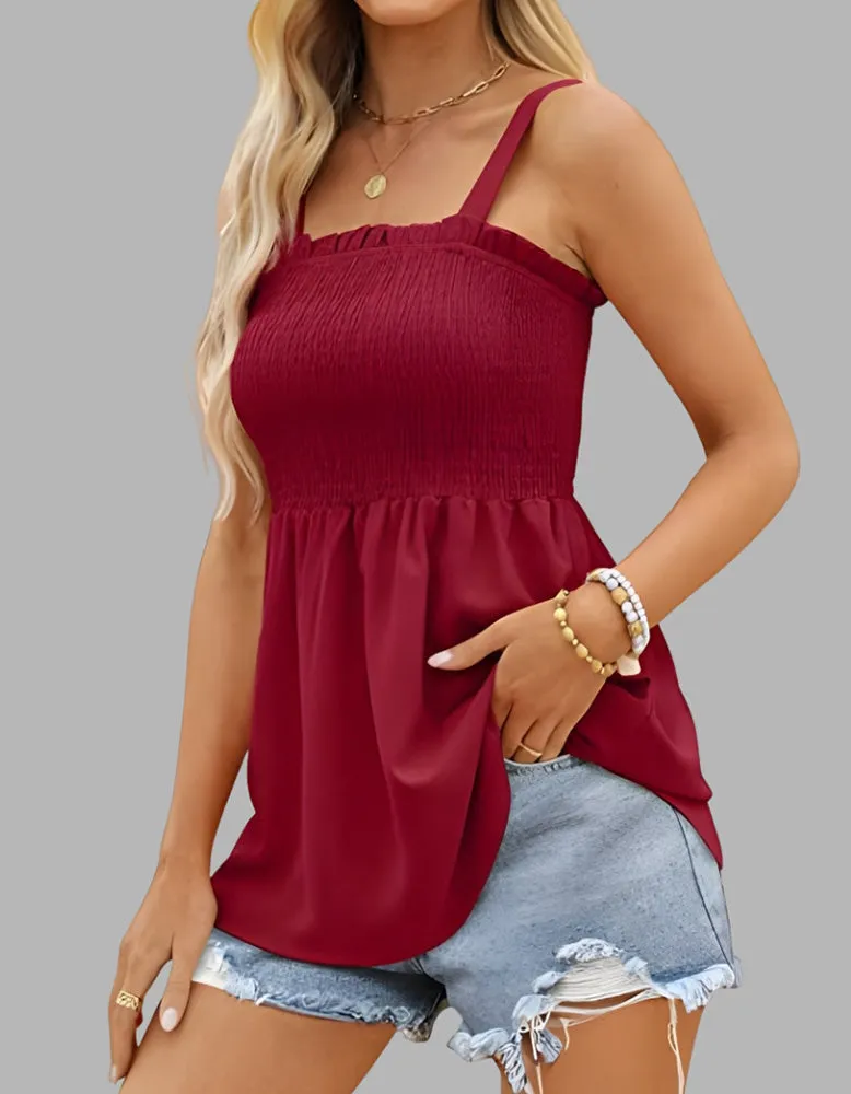 Plain Strap Backless Ruffled Top