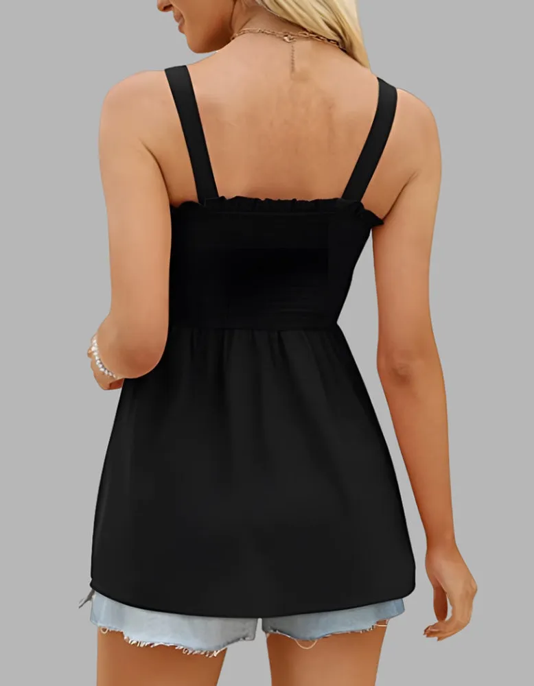 Plain Strap Backless Ruffled Top