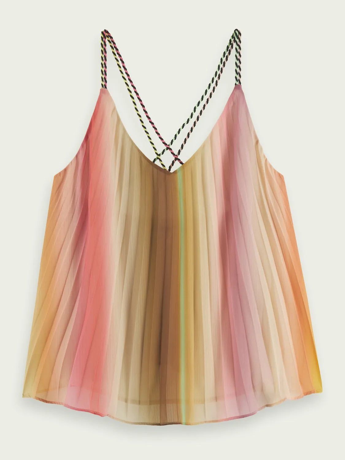 Pleated V-neck tank top in Rainbow Ombre