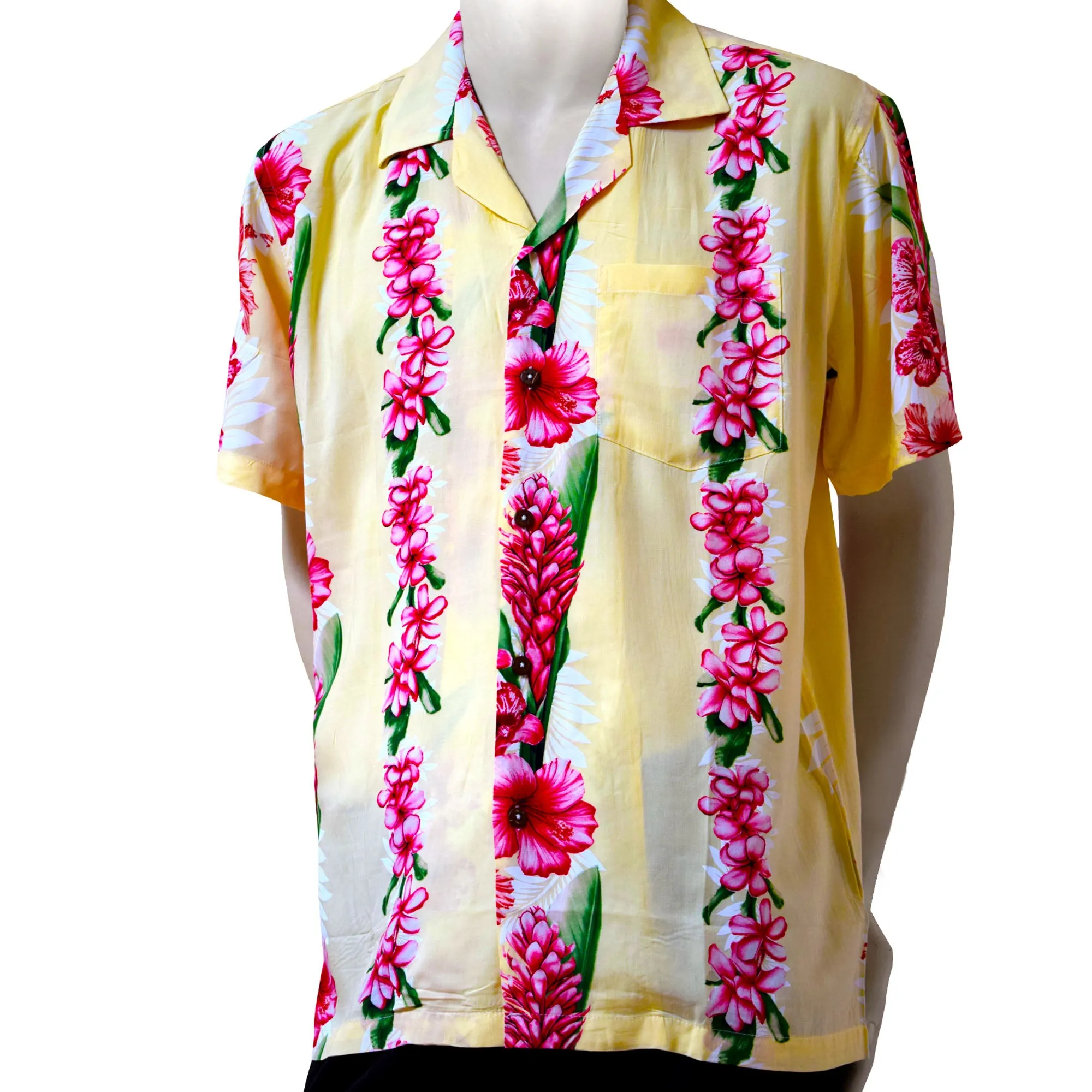 Plumeria Panel Hawaiian Shirts for Men - Short-Sleeve Aloha Mens Shirt