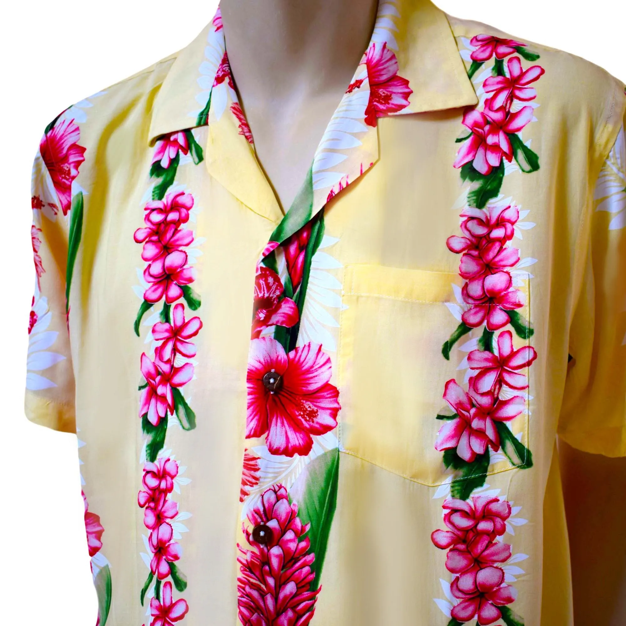 Plumeria Panel Hawaiian Shirts for Men - Short-Sleeve Aloha Mens Shirt