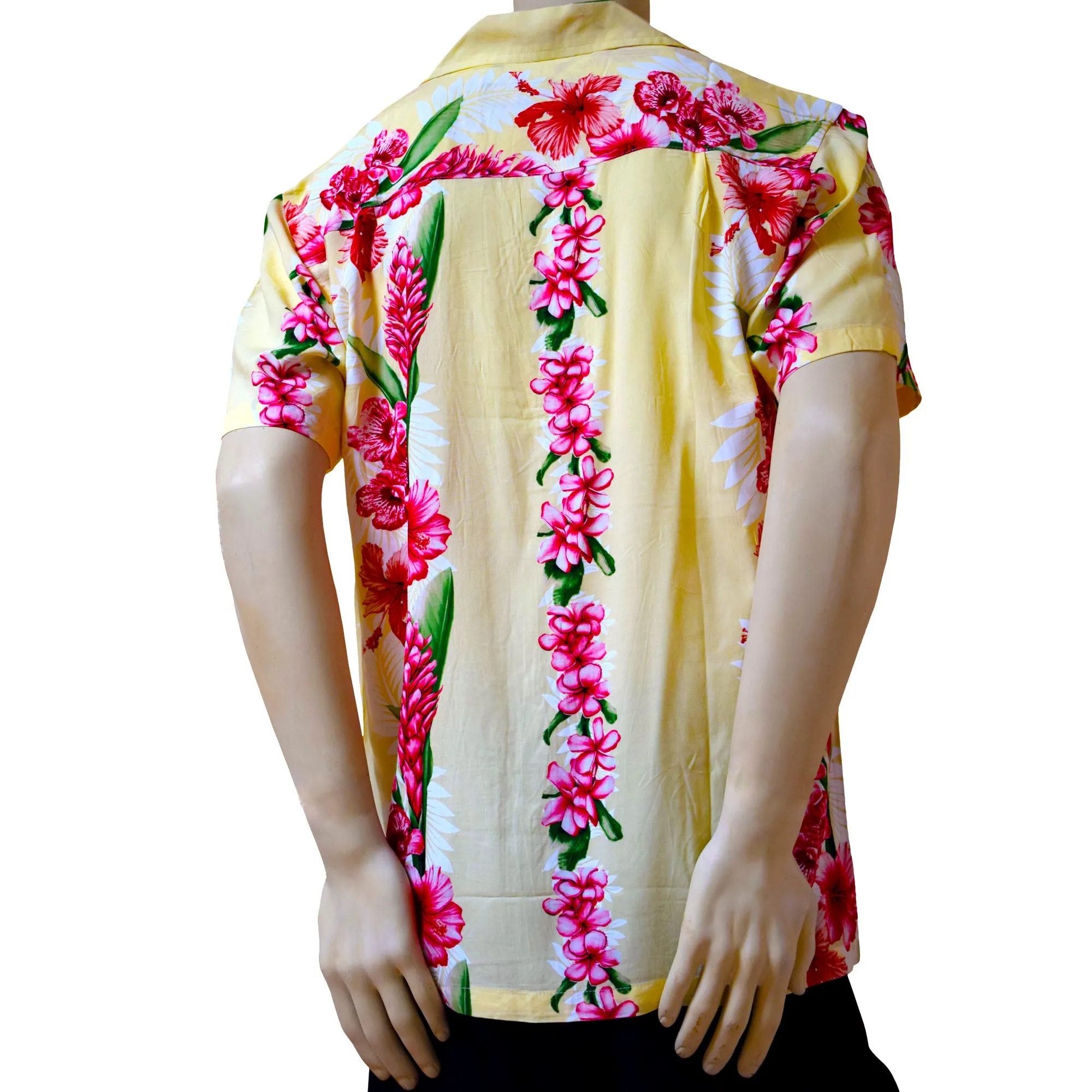 Plumeria Panel Hawaiian Shirts for Men - Short-Sleeve Aloha Mens Shirt