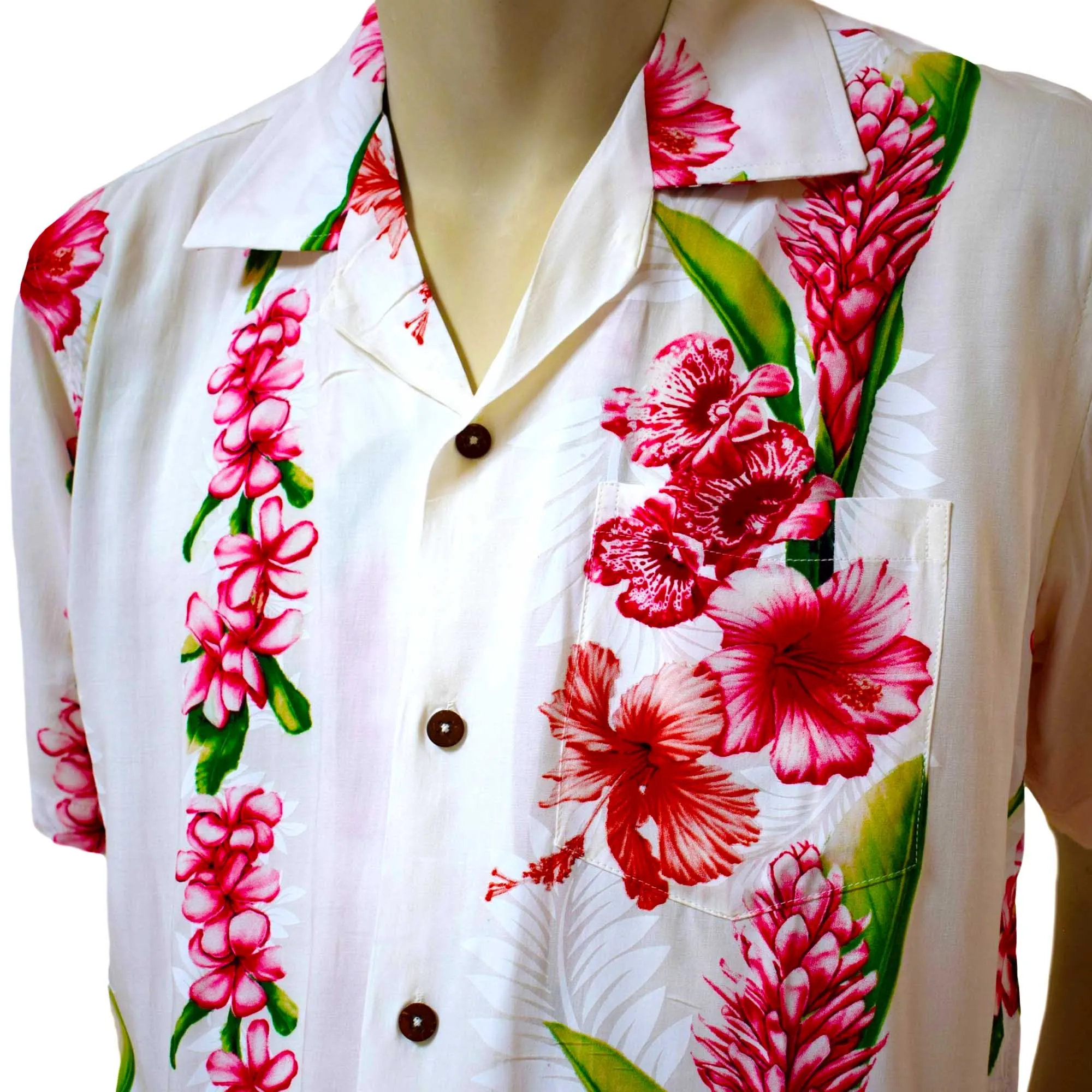 Plumeria Panel Hawaiian Shirts for Men - Short-Sleeve Aloha Mens Shirt