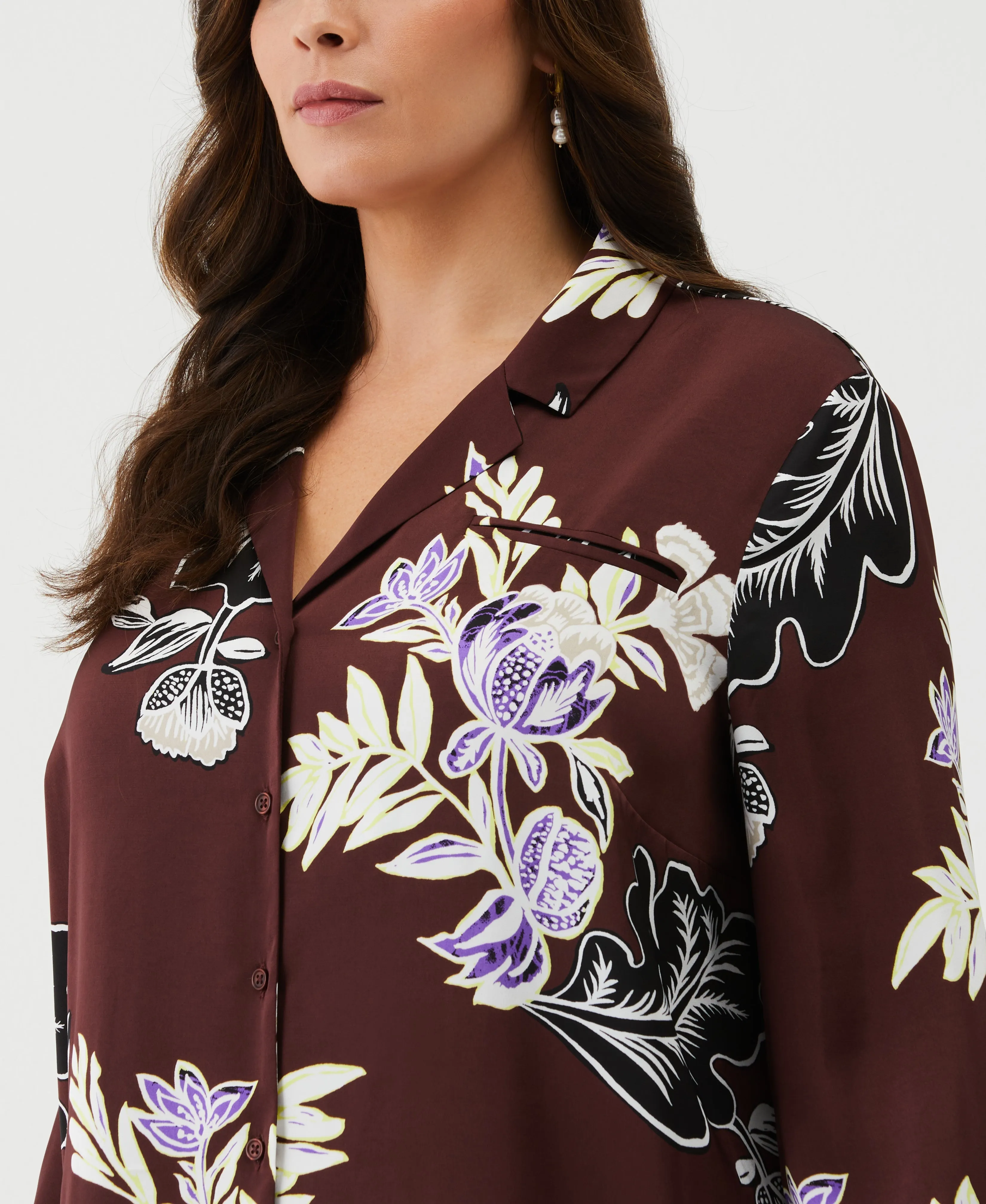 Plus Size Floral Print Shirt with Piping