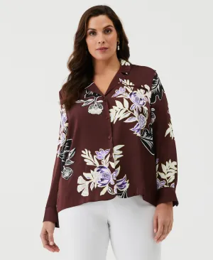 Plus Size Floral Print Shirt with Piping