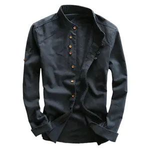 Pologize™ Long Sleeve Mandarin Collar Cotton Shirt