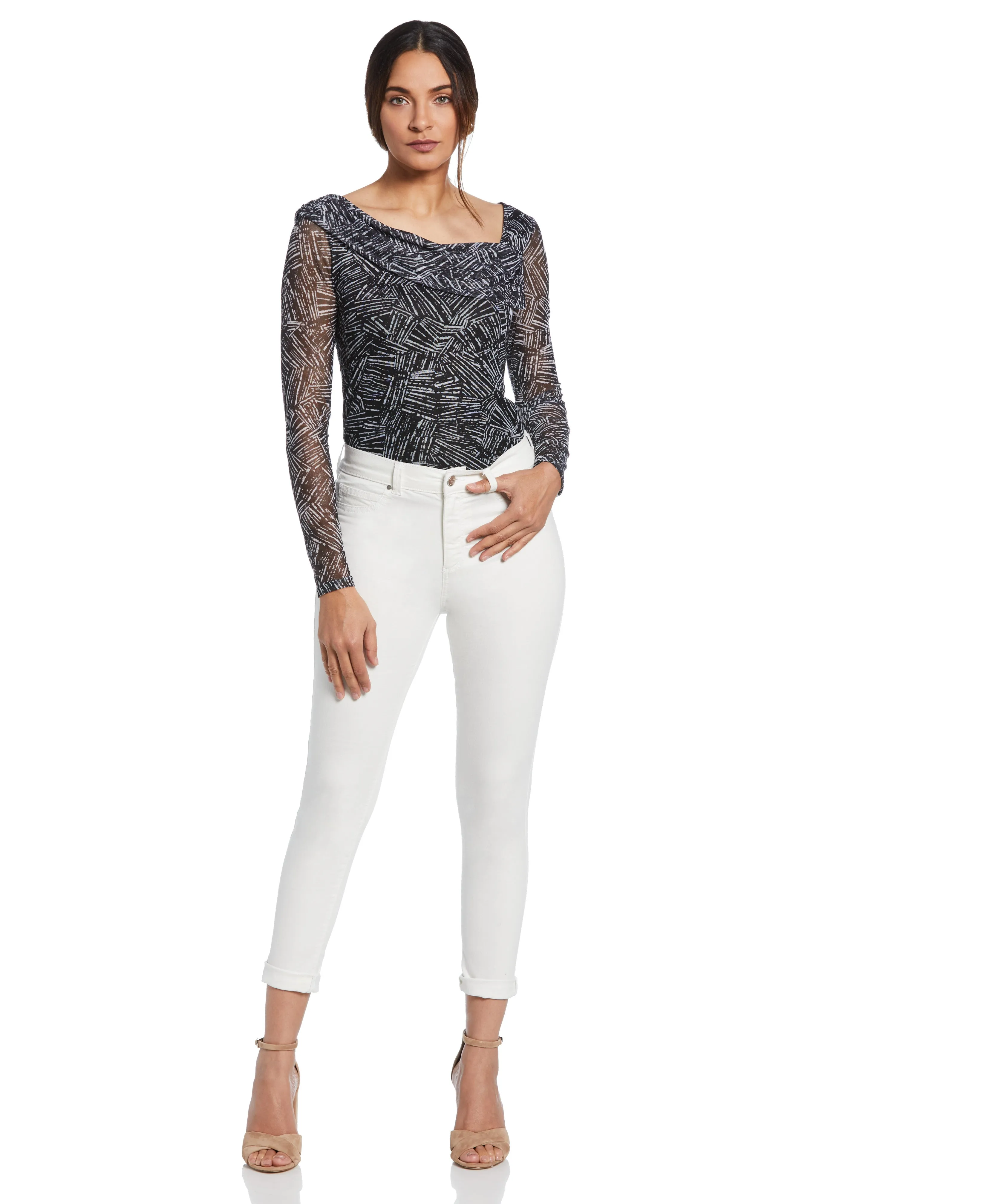 Printed Asymmetrical Mesh Top