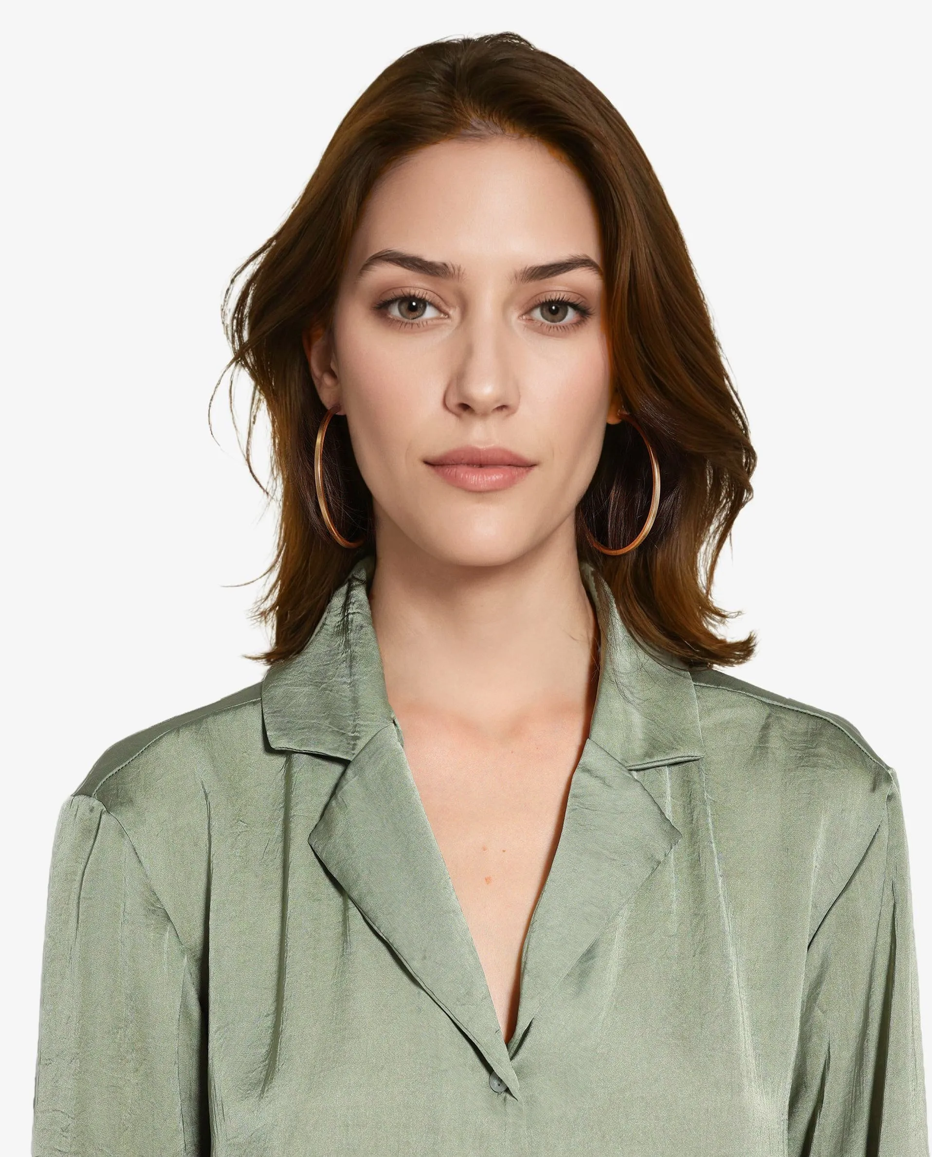 Rareism Women Chant Light Green Polyester Fabric Cuffed Sleeves Lapel Neck Plain Shirt