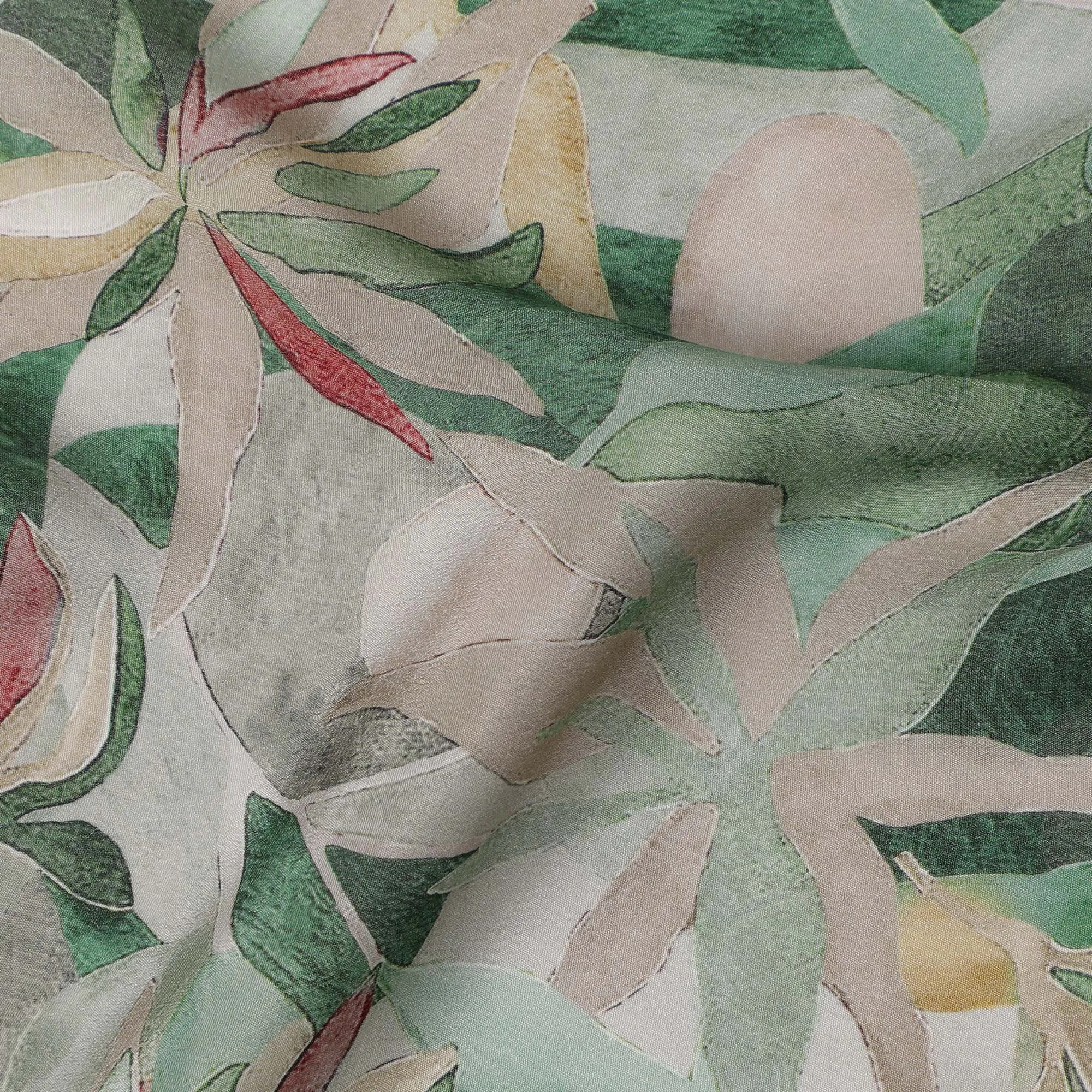 Sage Green Viscose Digital Printed Fabric with Abstract Floral Design, 110 cm Width-D21295