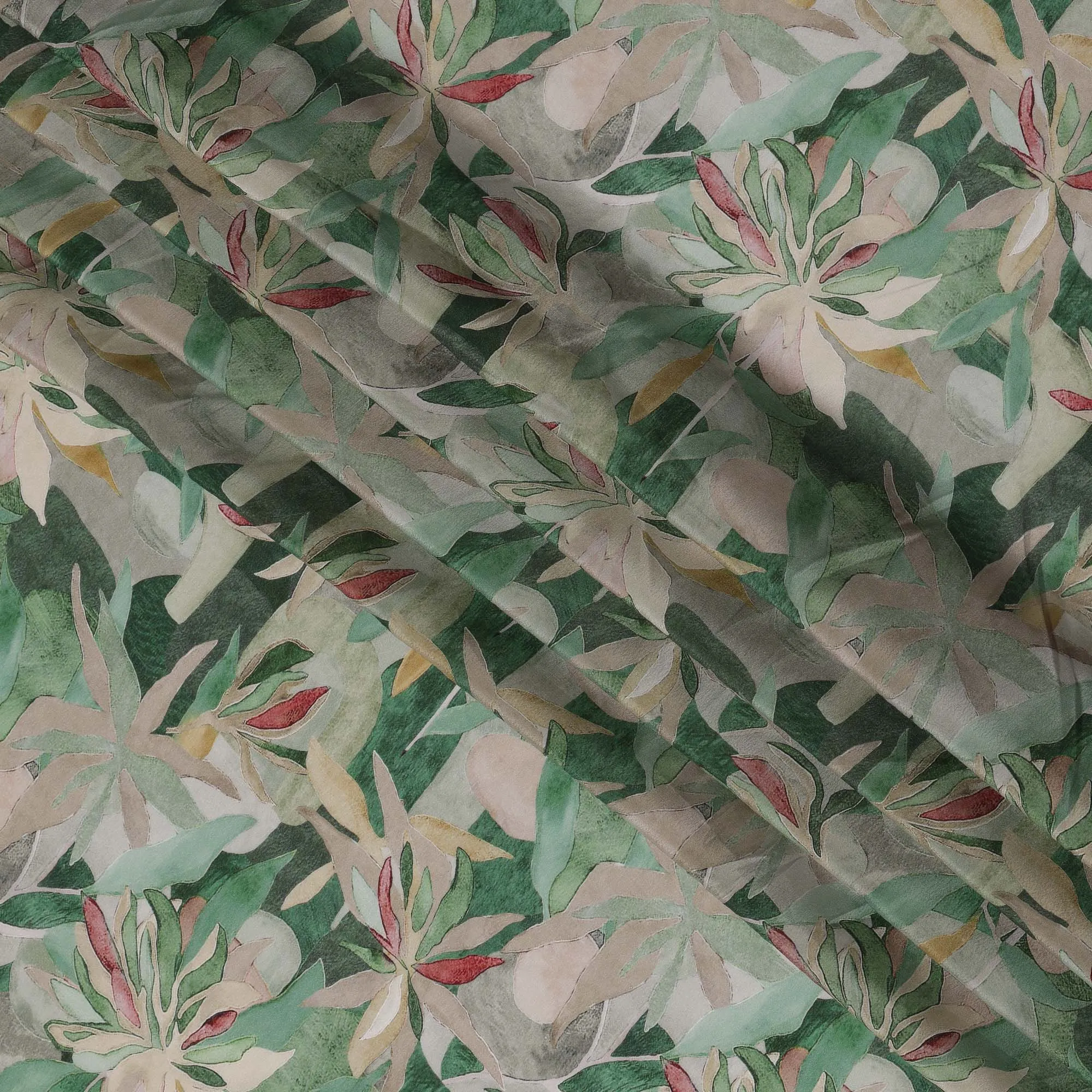 Sage Green Viscose Digital Printed Fabric with Abstract Floral Design, 110 cm Width-D21295