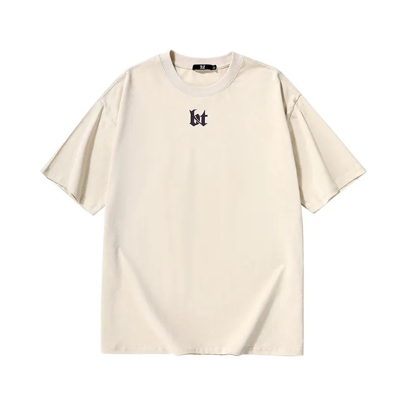 Simple basic LOGO letter-printed sleeved cotton T-shirt