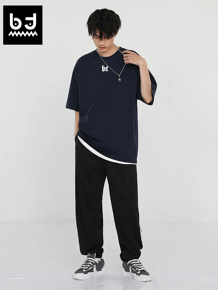 Simple basic LOGO letter-printed sleeved cotton T-shirt