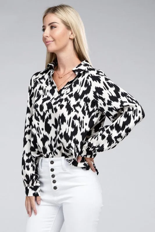 TEEK - Animal Print Collared Shirt