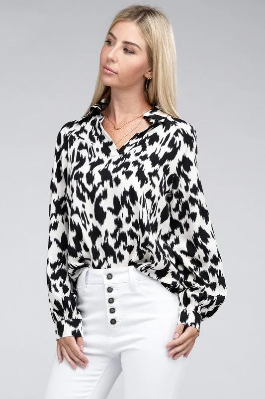 TEEK - Animal Print Collared Shirt