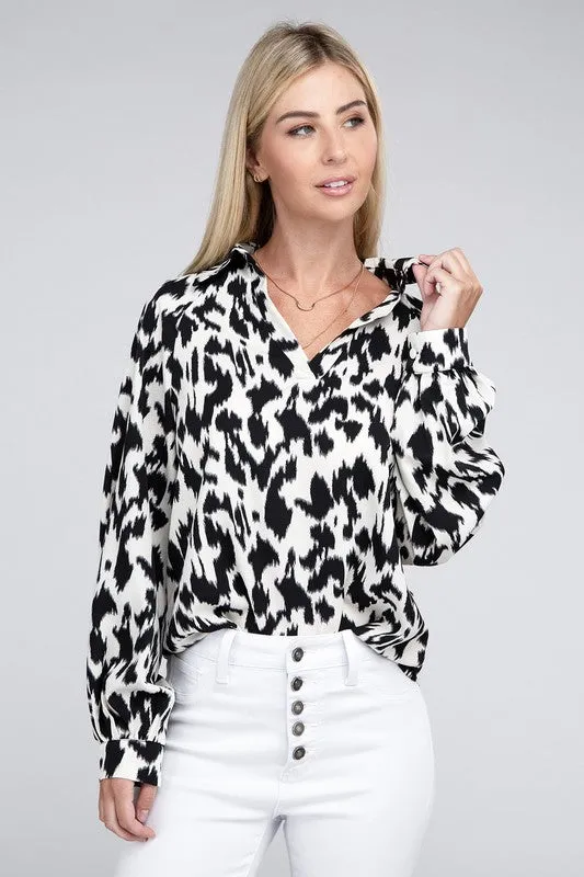 TEEK - Animal Print Collared Shirt