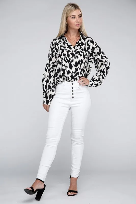 TEEK - Animal Print Collared Shirt