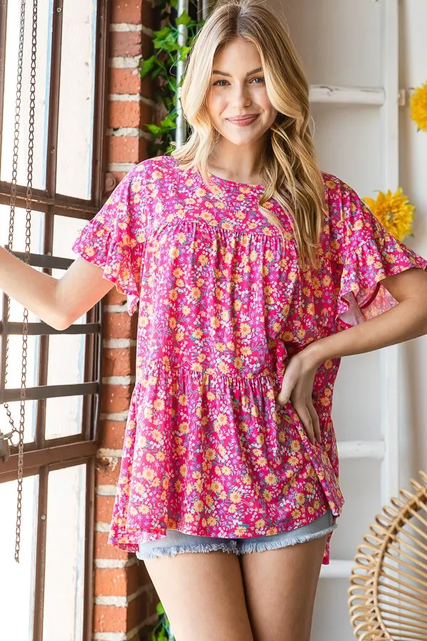 Tiered Fuchsia Floral Top