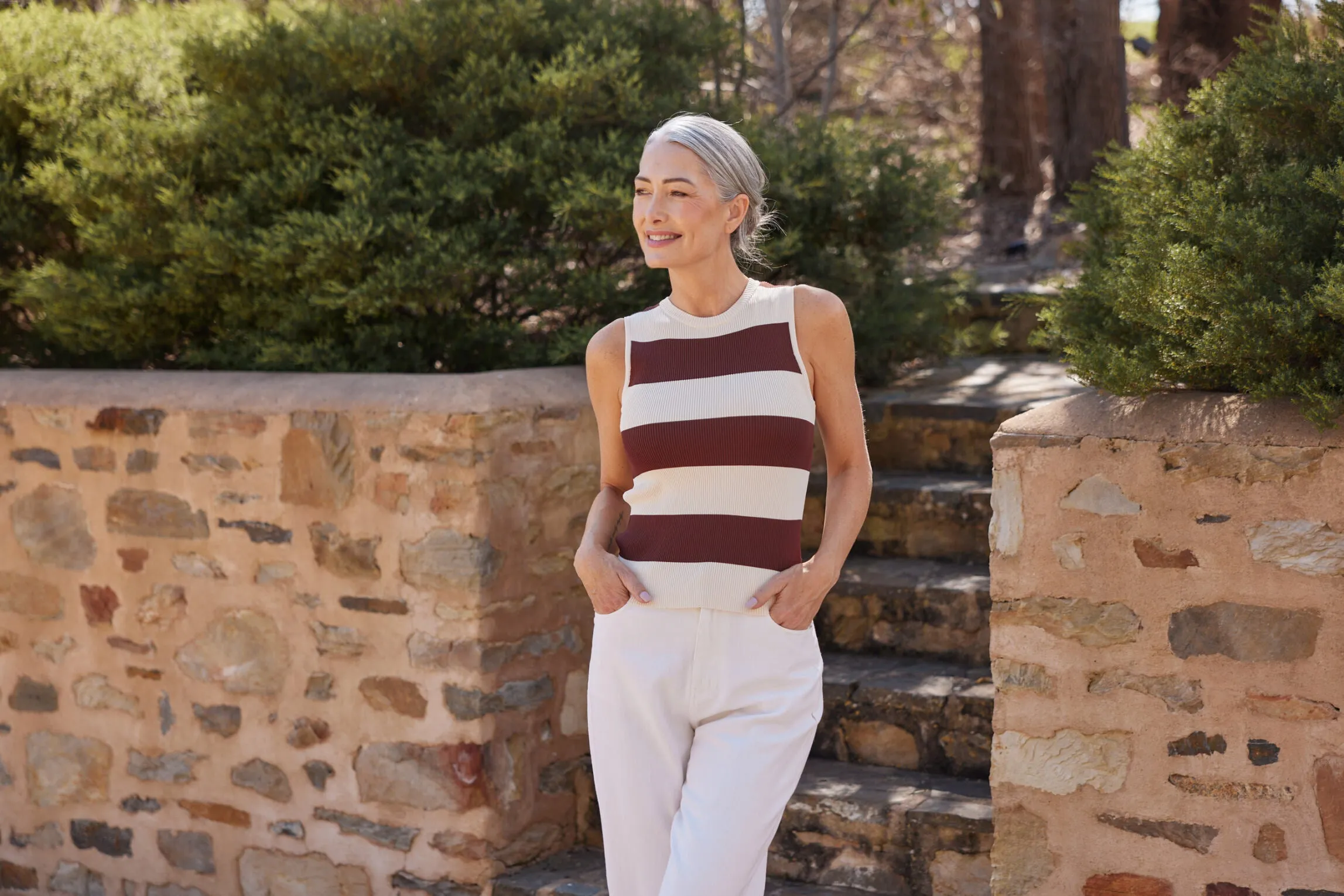 Tori Wide Stripe Tank (Cream w Cocoa Stripe)