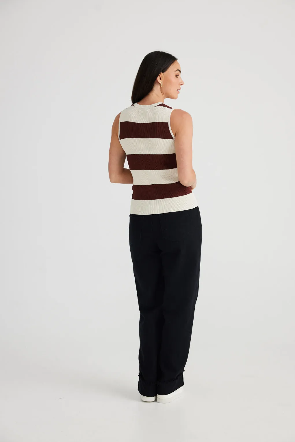 Tori Wide Stripe Tank (Cream w Cocoa Stripe)