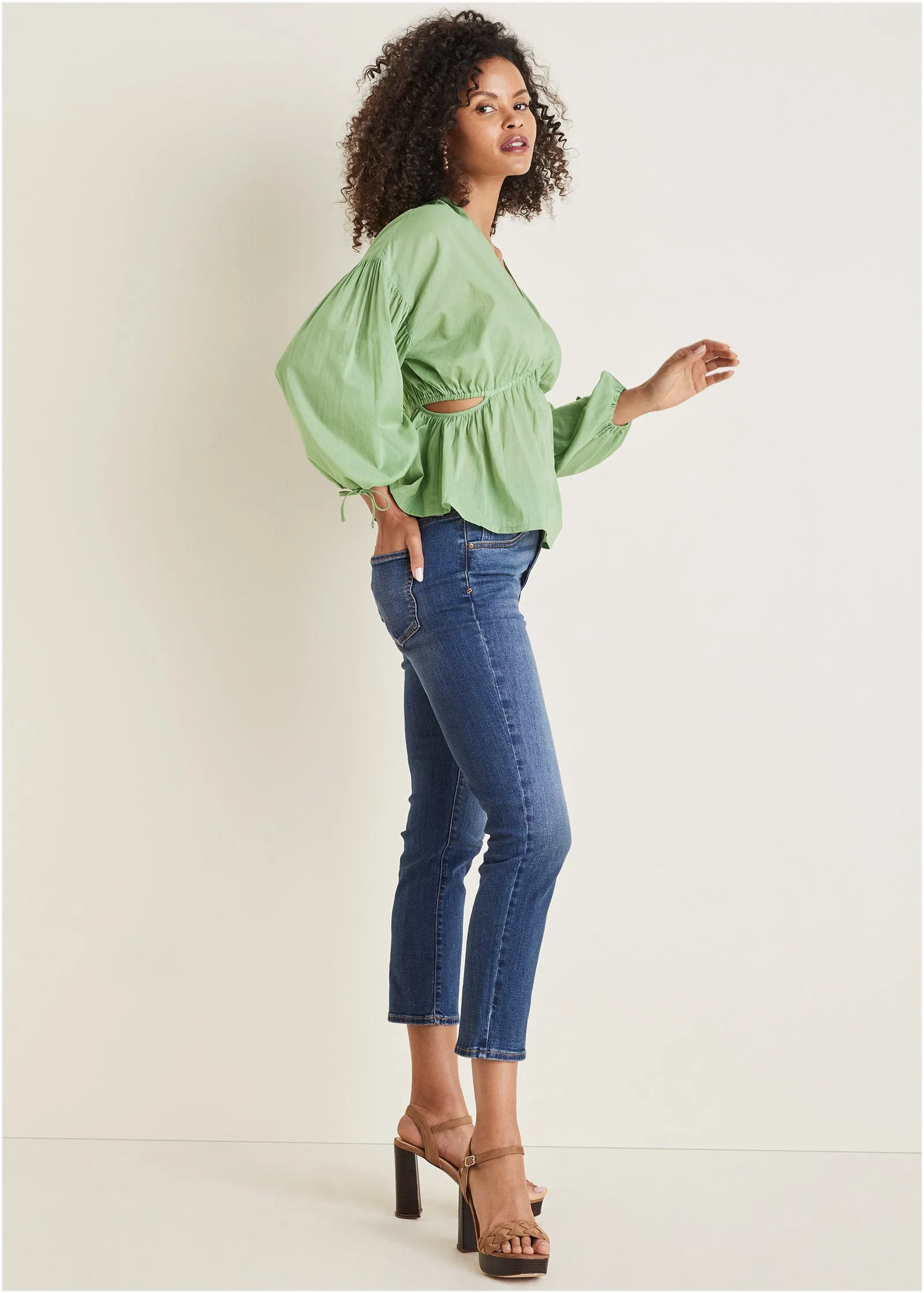 Voile Cut Out Blouse - Basil