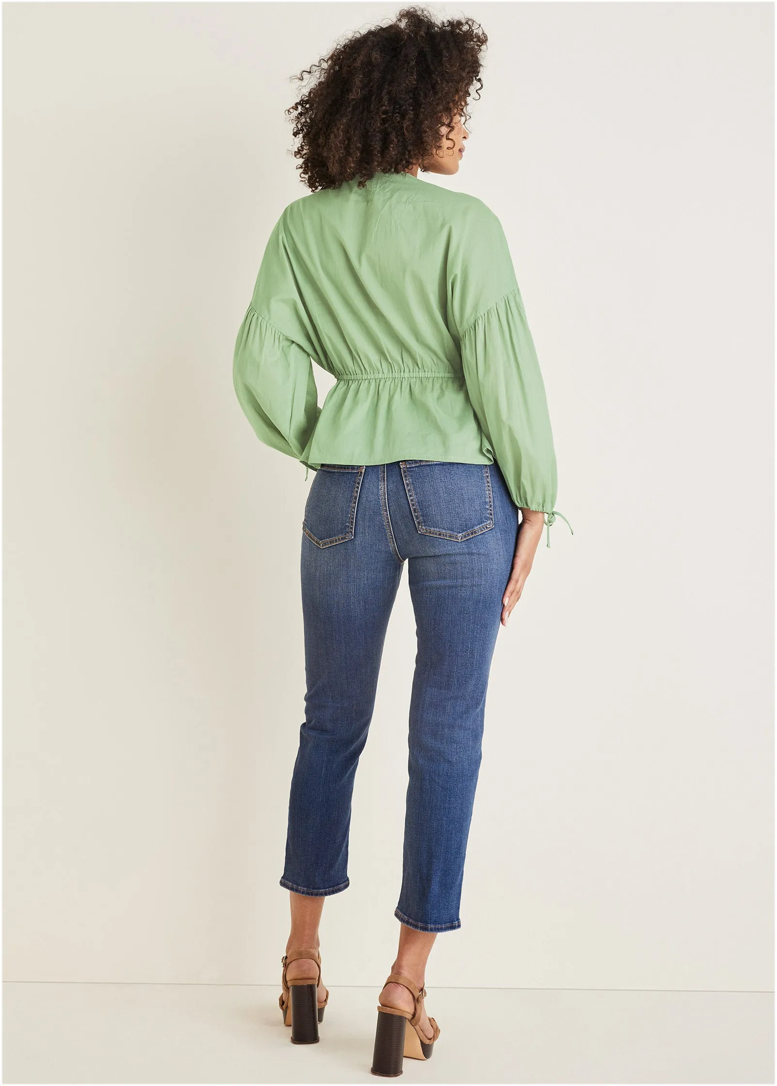 Voile Cut Out Blouse - Basil