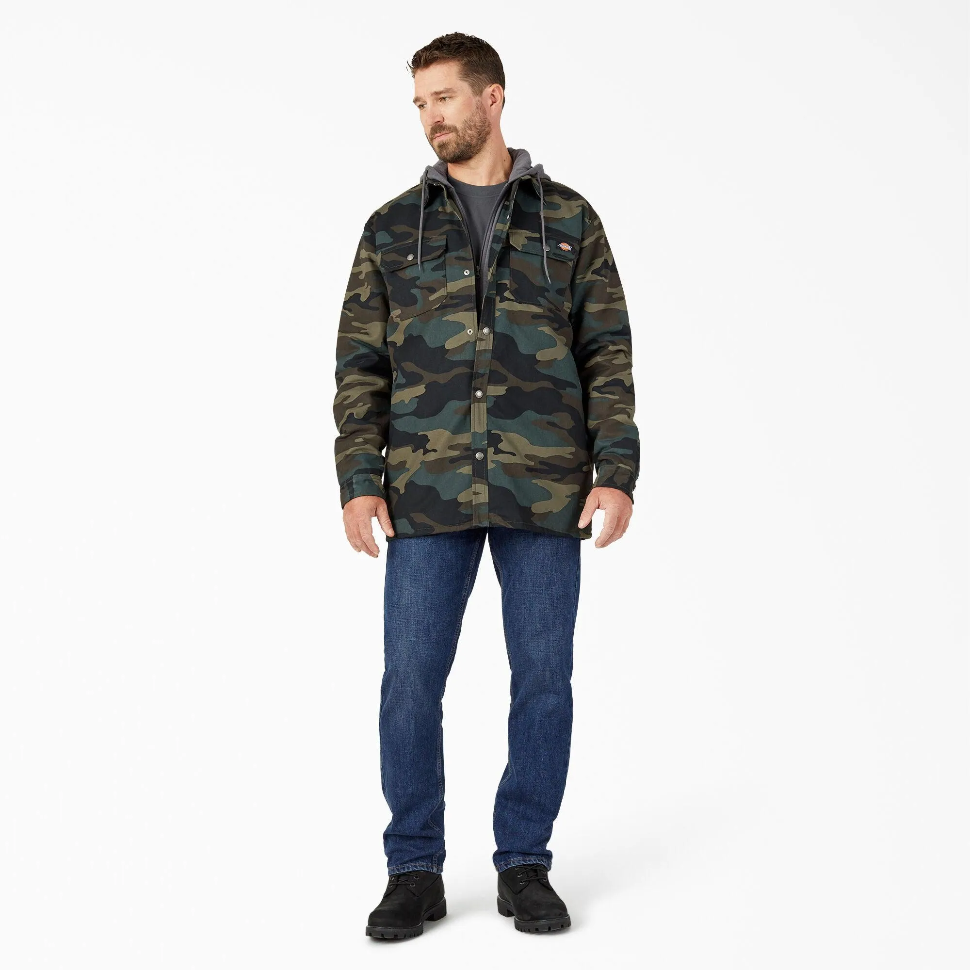 Water Repellent Duck Hooded Shirt Jacket, Camo