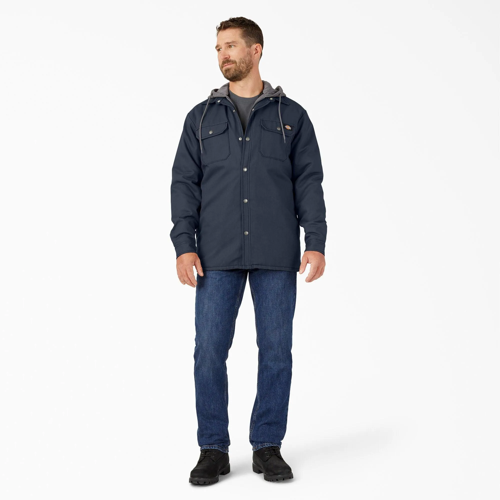 Water Repellent Duck Hooded Shirt Jacket, Navy